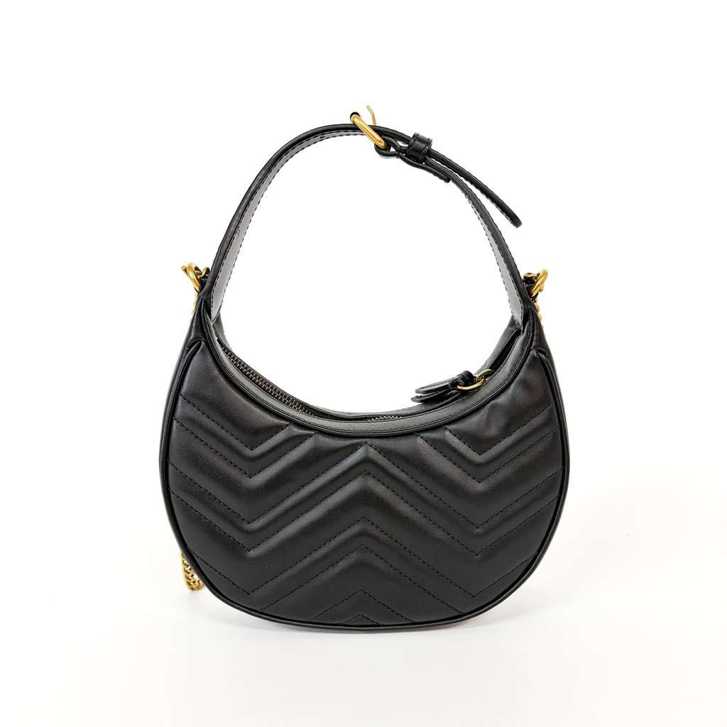 Gucci GG Marmont Half Moon Mini Shoulder Bag Black MultiColor Leather Very good - Inside View