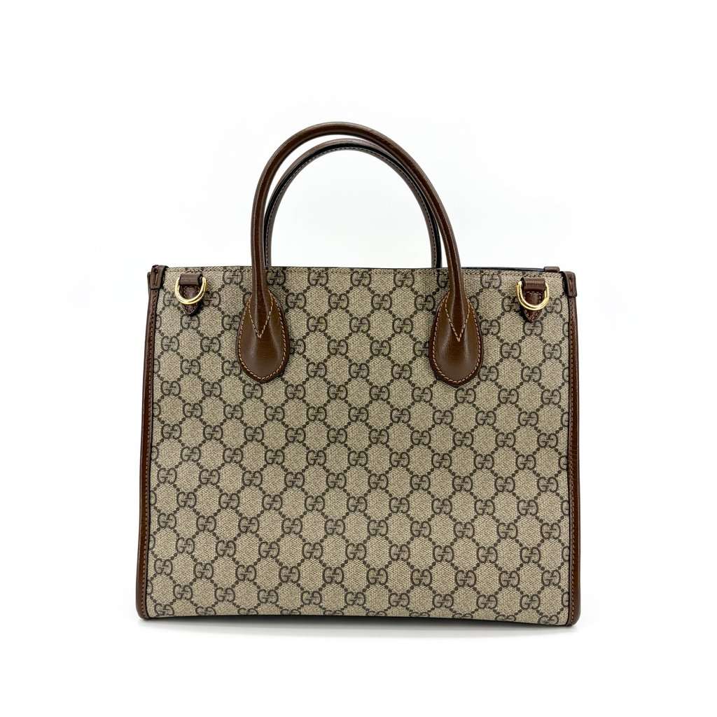 Gucci Interlocking G Medium Tote Bag Beige Brown MultiColor Canvas Good - Back View