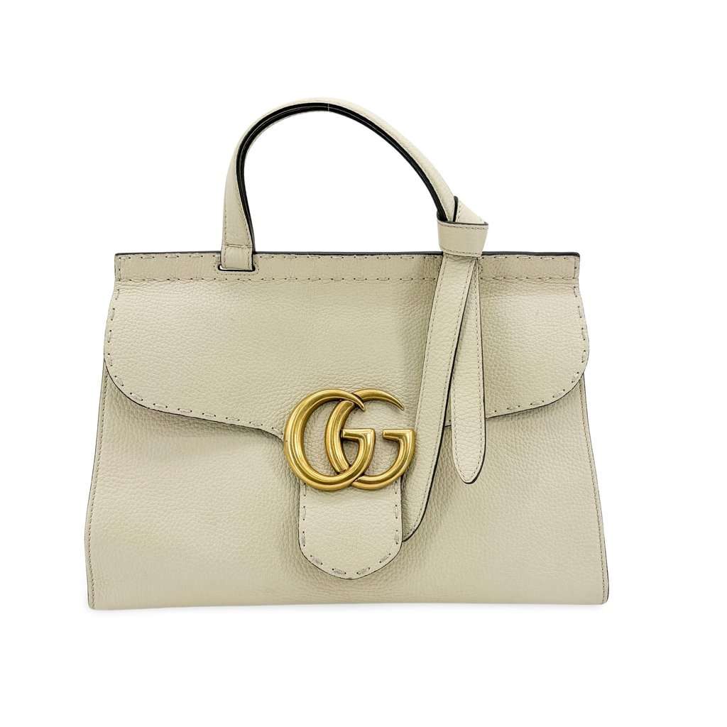Gucci GG Marmont Small Top Handle Bag White MultiColor Leather Fair - Front View