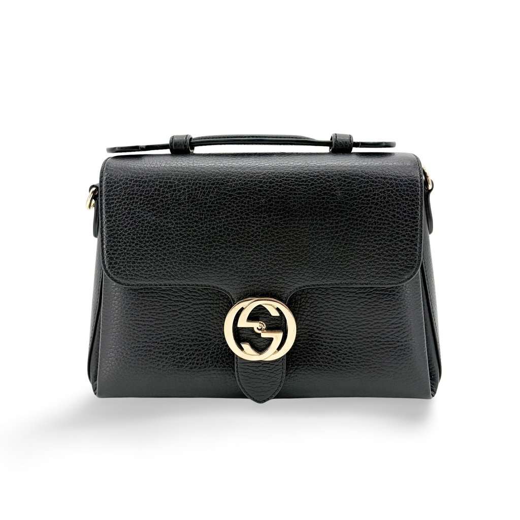 Gucci Interlocking G Medium Top Handle Bag Black Gold Hardware MultiColor Leather Good - Front View
