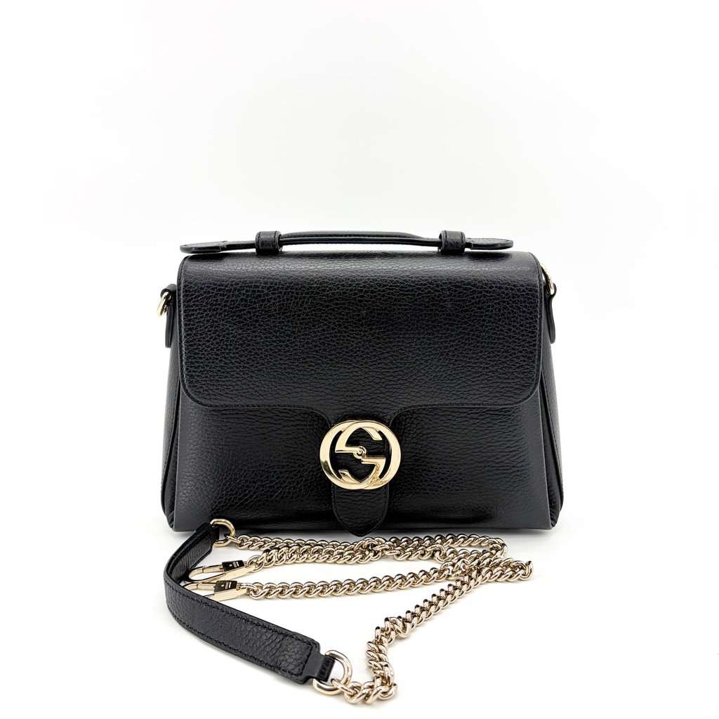 Gucci Interlocking G Medium Top Handle Bag Black Gold Hardware MultiColor Leather Good - Back View