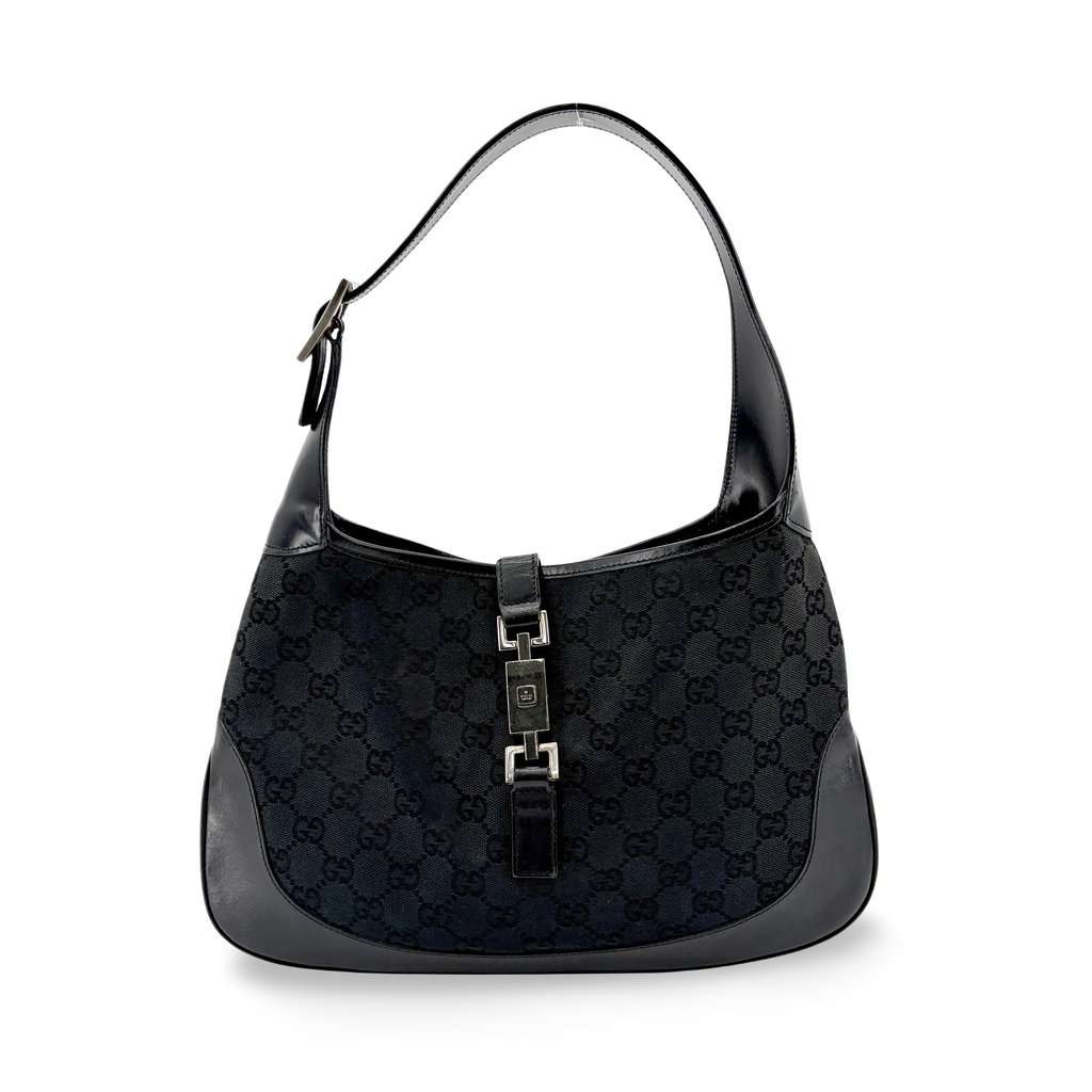 Gucci Jackie GG Canvas Piston Shoulder Bag Black MultiColor Canvas Good - Front View