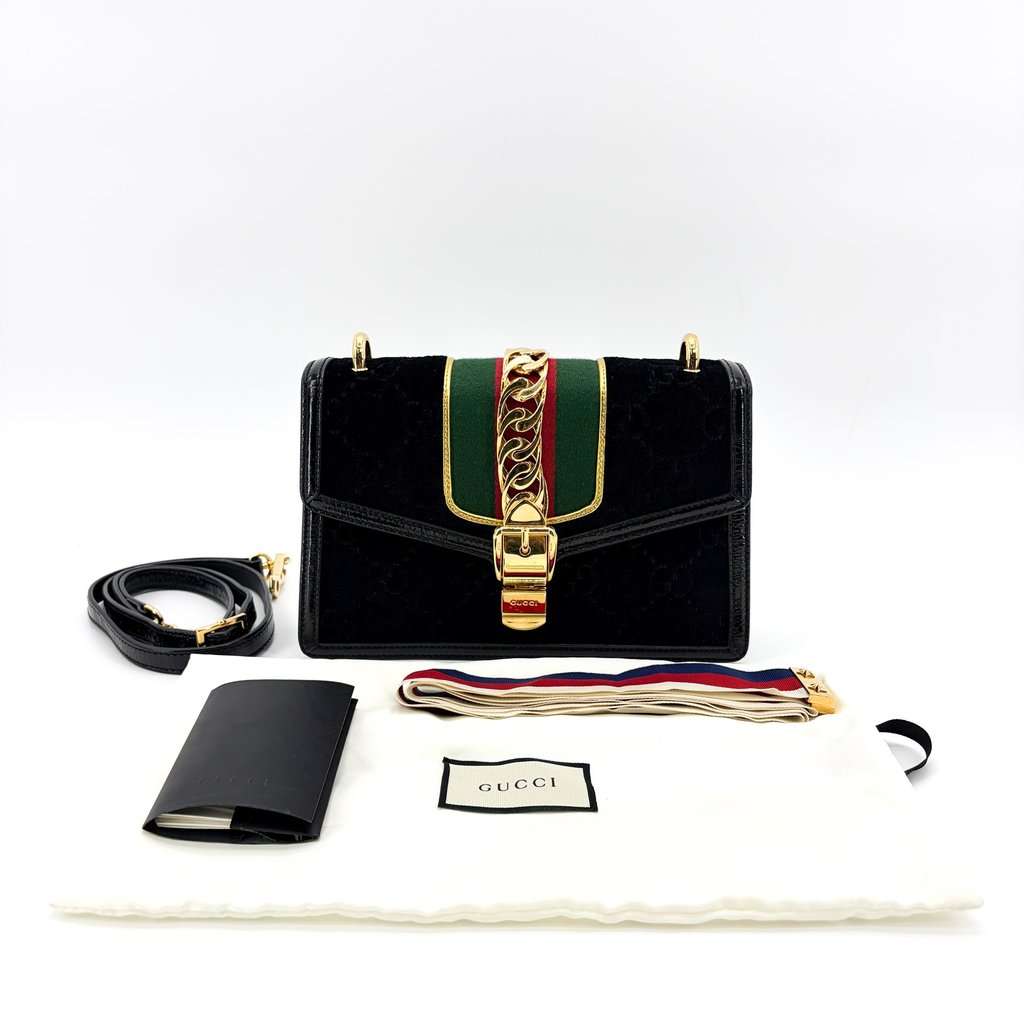 Gucci Mini Sylvie GG Velvet Shoulder Bag Black MultiColor Velvet Very good - Back View
