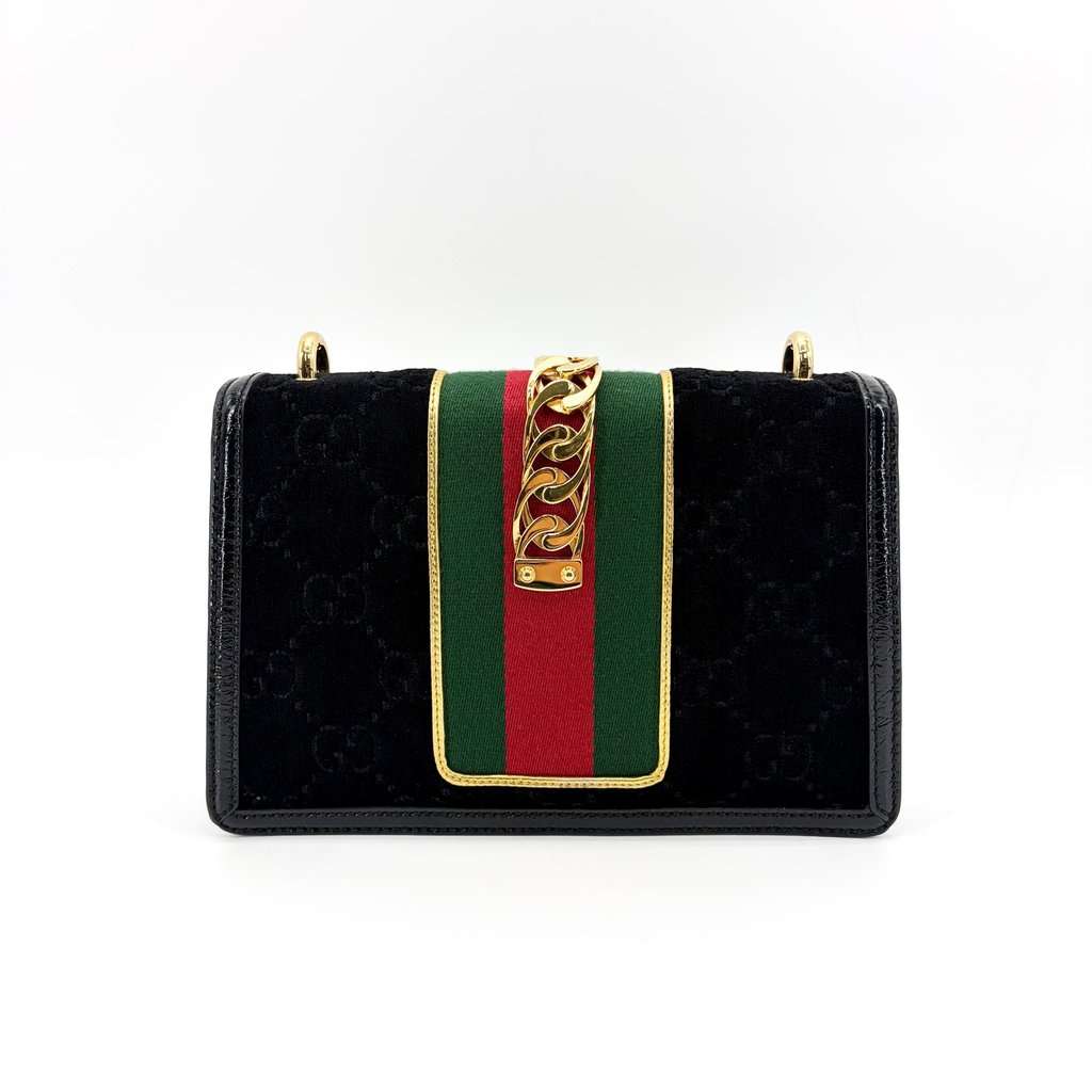 Gucci Mini Sylvie GG Velvet Shoulder Bag Black MultiColor Velvet Very good - Inside View
