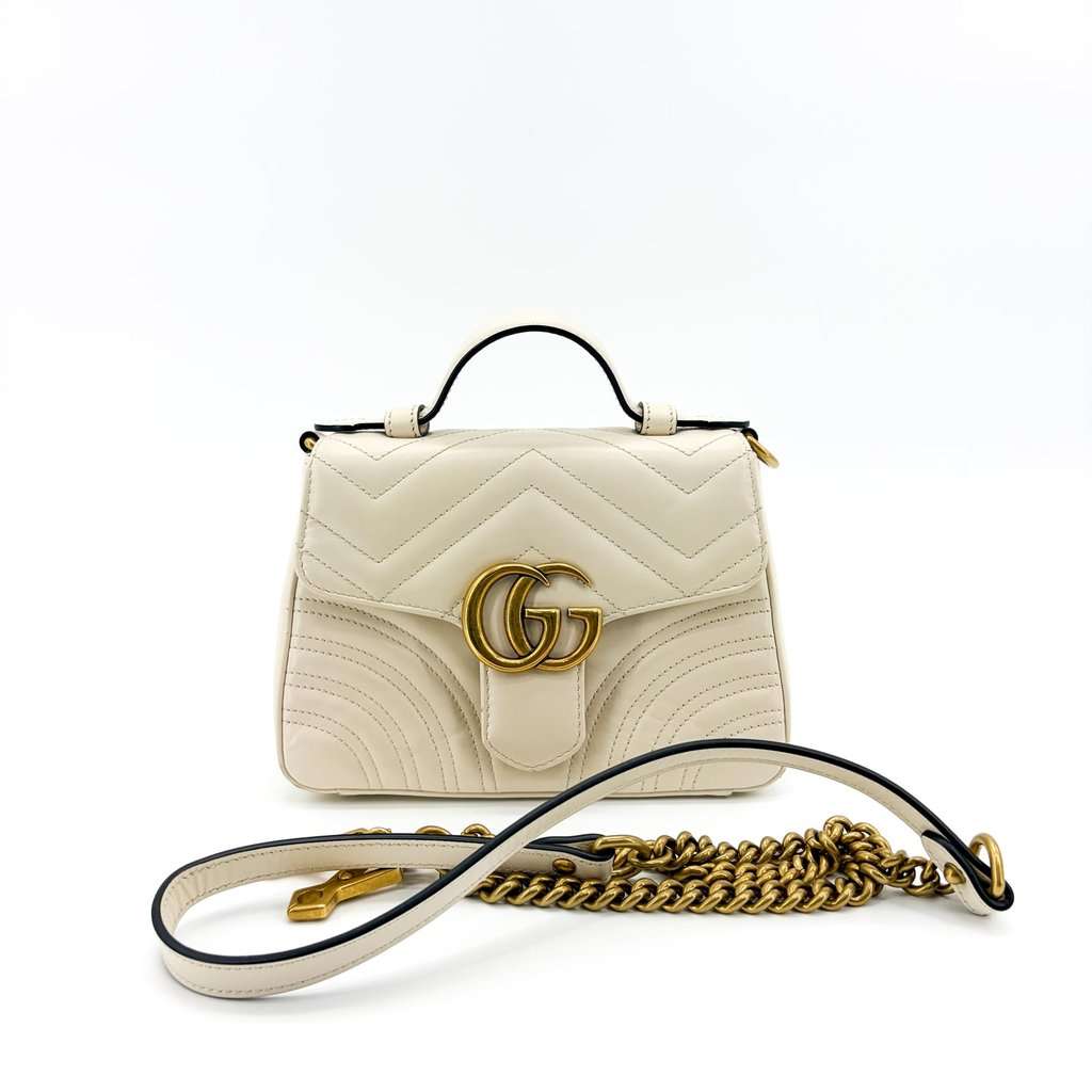 Gucci GG Marmont Matelassé Mini Top Handle Bag White MultiColor Leather Fair - Back View