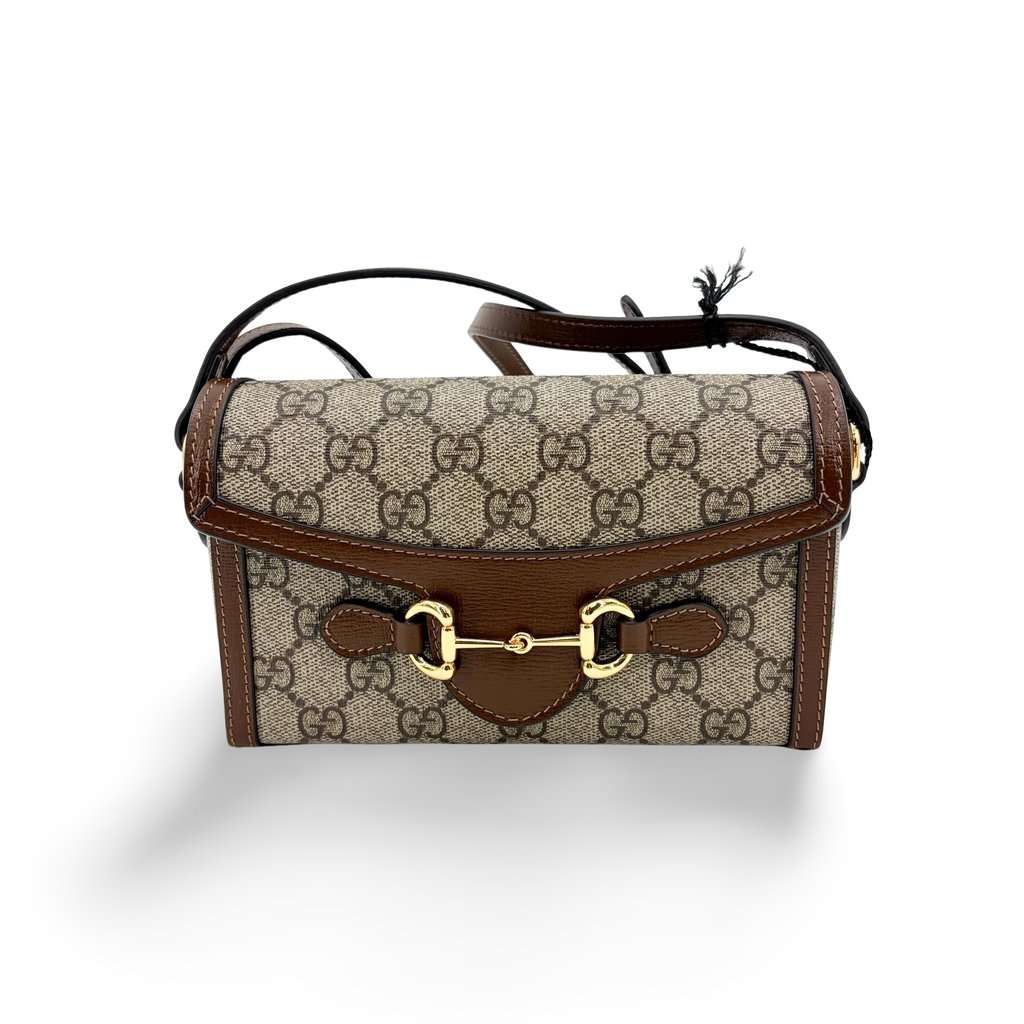 Gucci Horsebit 1955 Mini Bag GG Supreme Brown Beige Canvas Very good - Front View