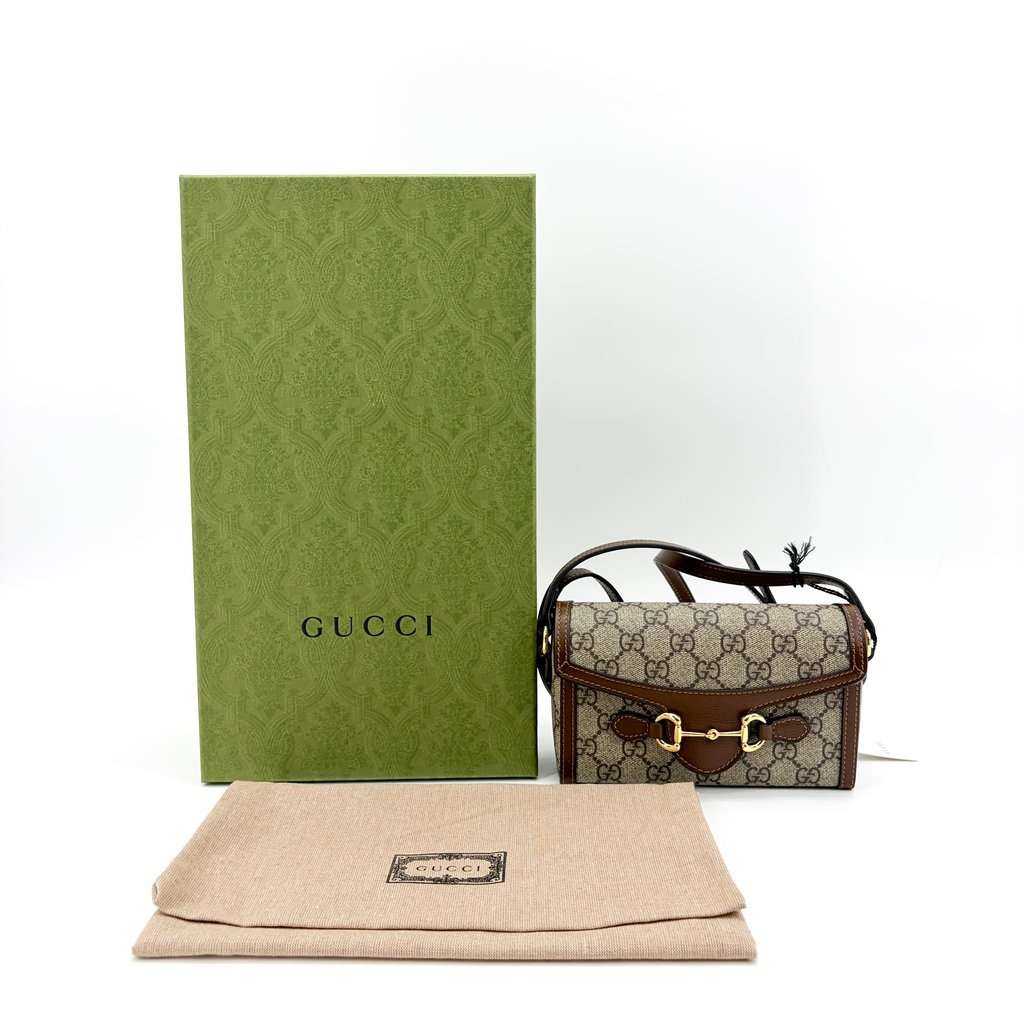 Gucci Horsebit 1955 Mini Bag GG Supreme Brown Beige Canvas Very good - Back View