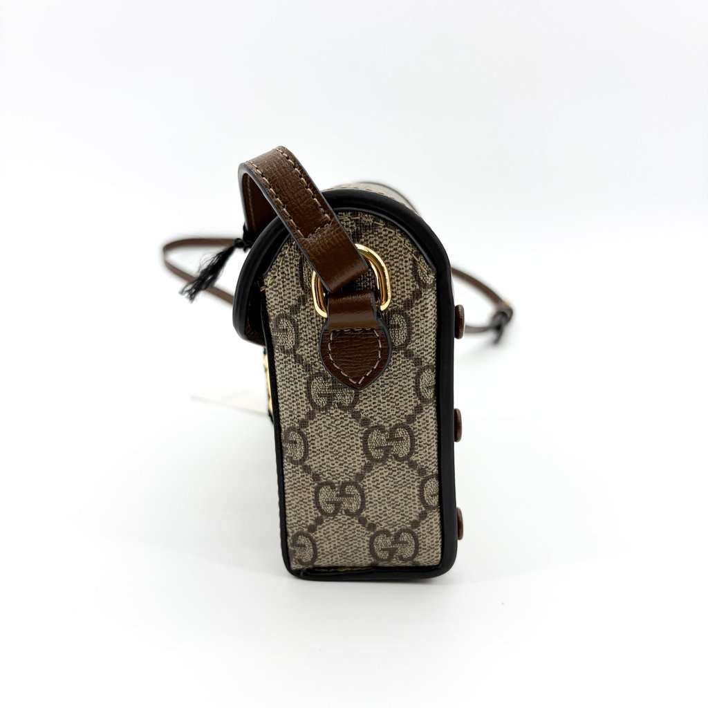Gucci Horsebit 1955 Mini Bag GG Supreme Brown Beige Canvas Very good - Model View