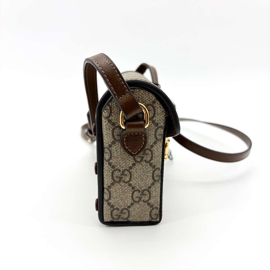 Gucci Horsebit 1955 Mini Bag GG Supreme Brown Beige Canvas Very good - Box View