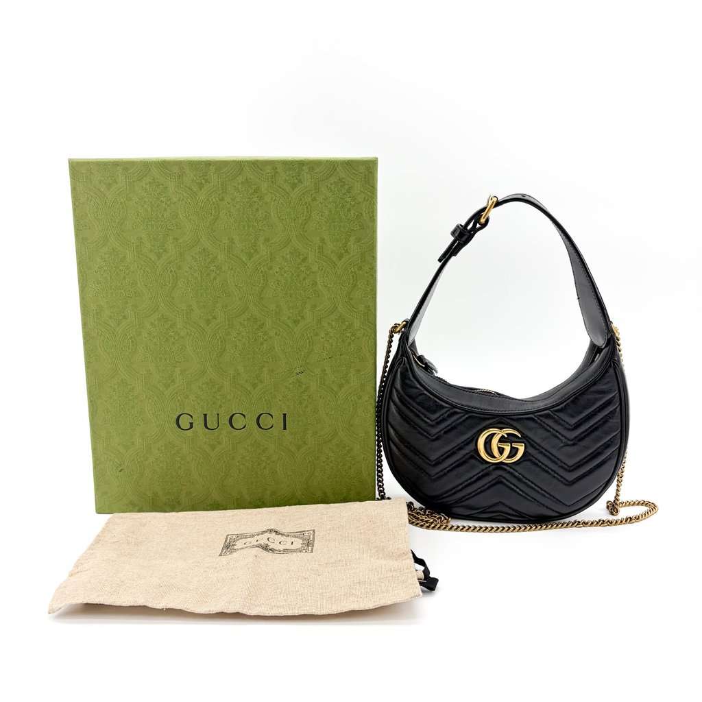 Gucci GG Marmont Half Moon Shape Mini Shoulder Bag Black Black Leather Very good - Back View