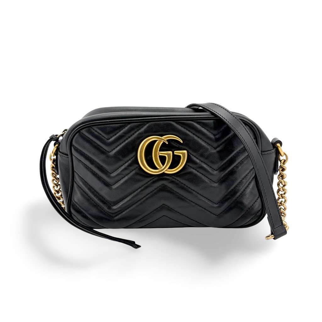 Gucci GG Marmont Small Matelassé Camera Bag Shoulder Bag Black Black Leather Good - Front View