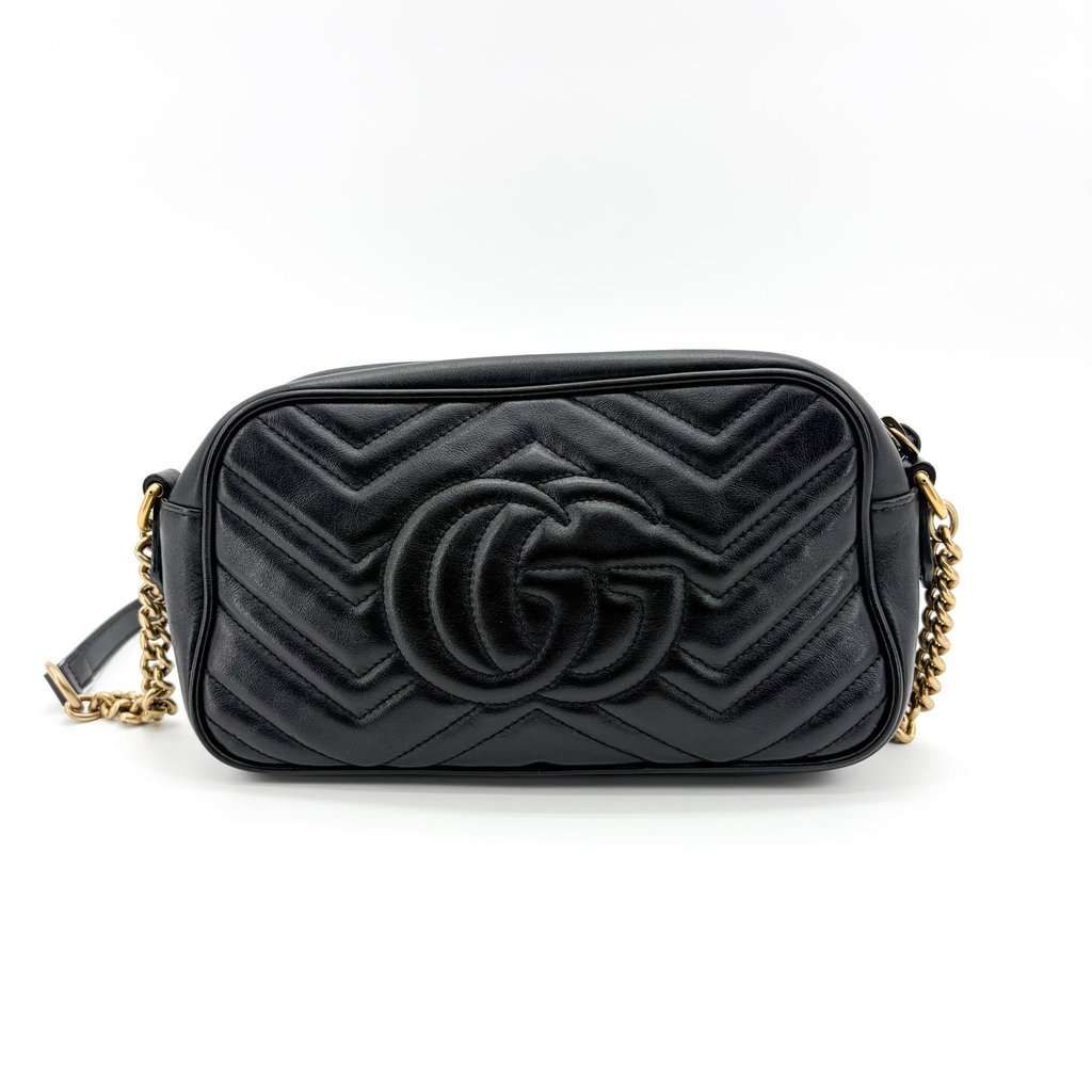 Gucci GG Marmont Small Matelassé Camera Bag Shoulder Bag Black Black Leather Good - Back View