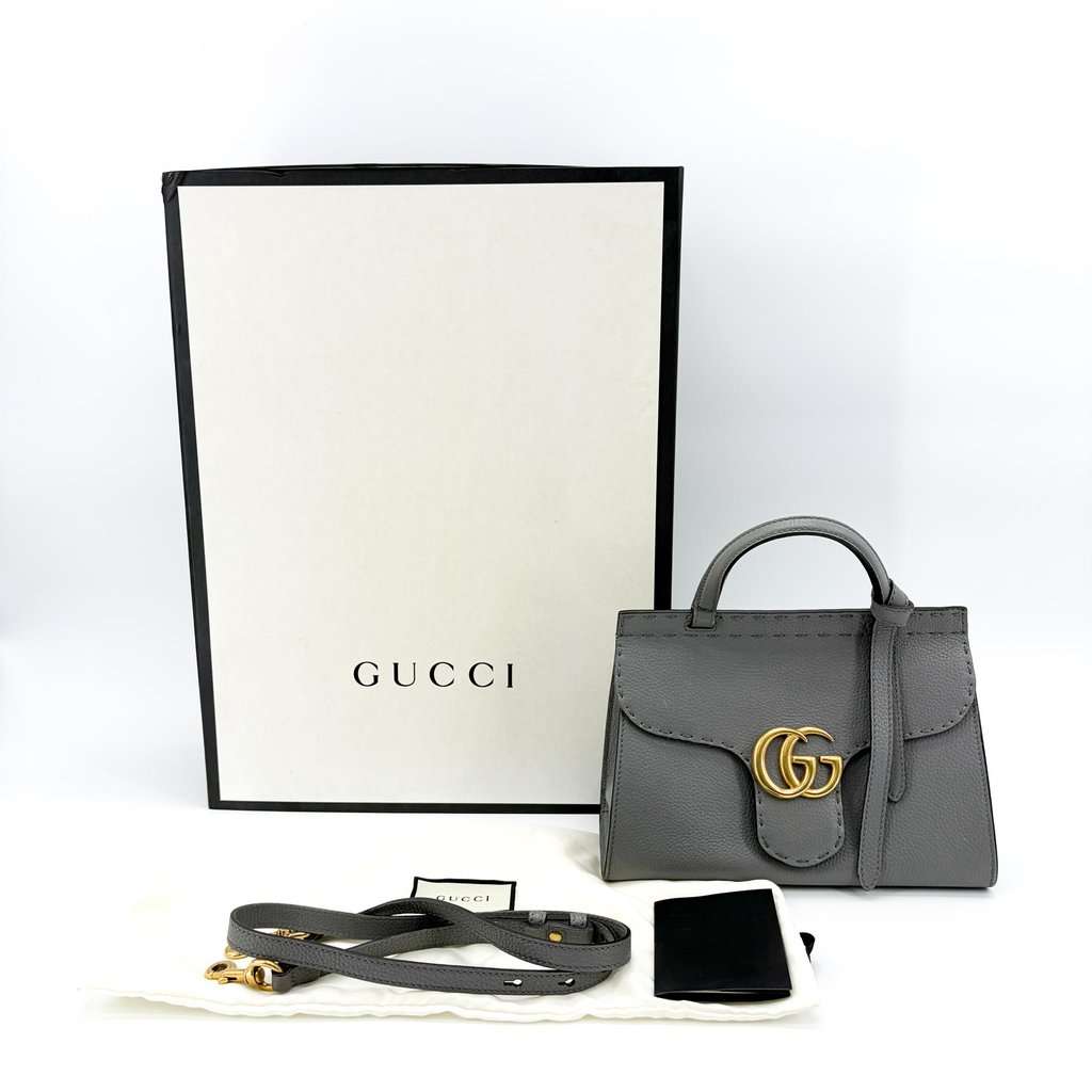 Gucci GG Marmont Small Top Handle Bag Grey Gold Leather Good - Back View