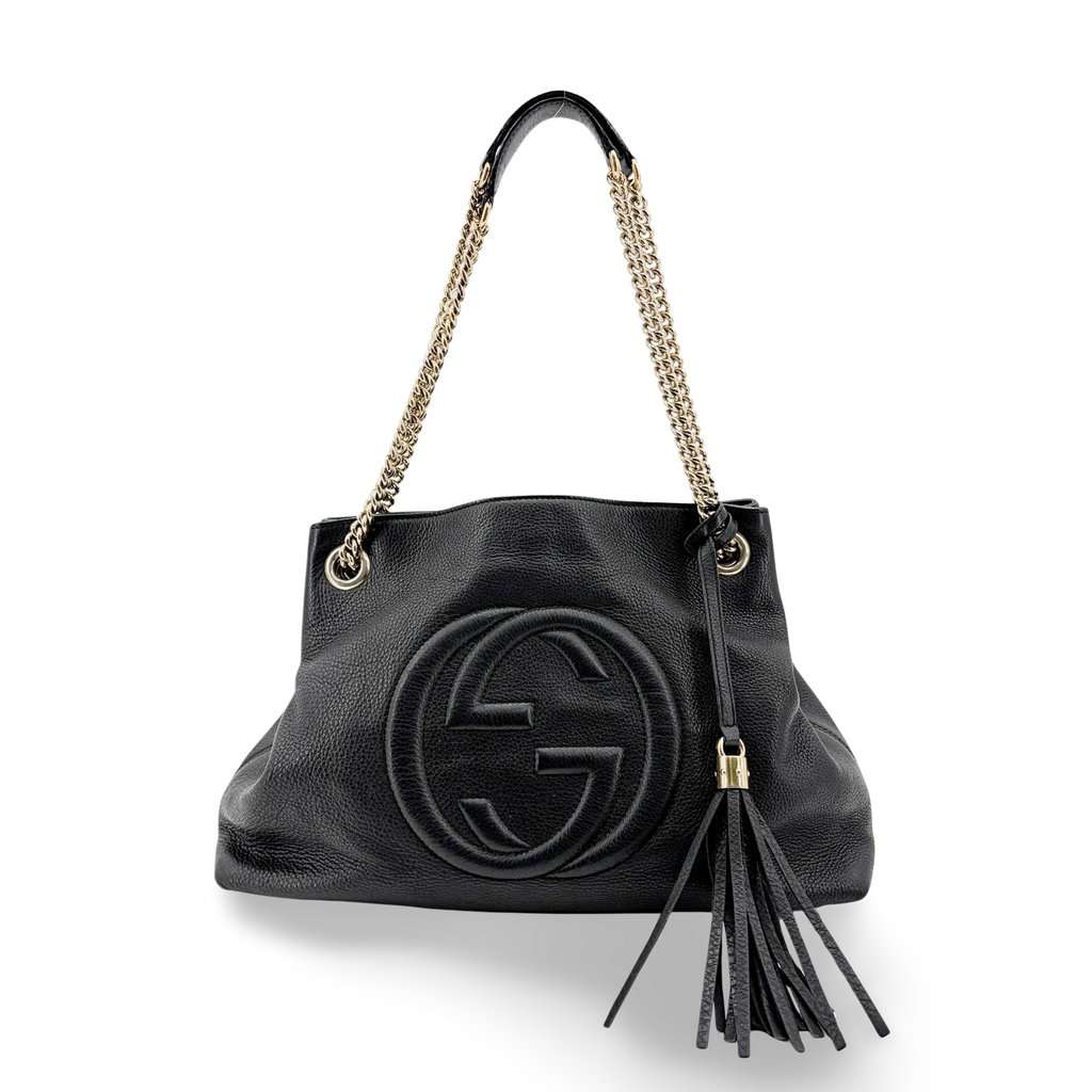 Gucci Soho Medium Chain Shoulder Bag Black Black Leather Good - Front View