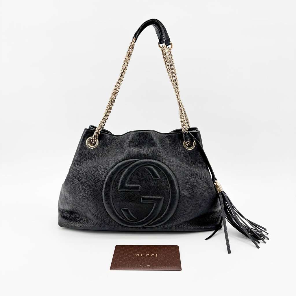 Gucci Soho Medium Chain Shoulder Bag Black Black Leather Good - Back View