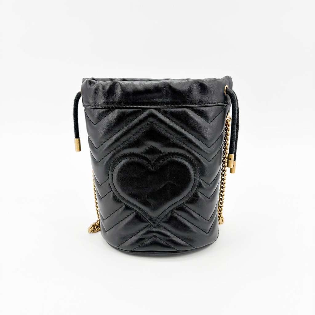 Gucci GG Marmont Mini Bucket Bag Black Black Leather Very good - Back View