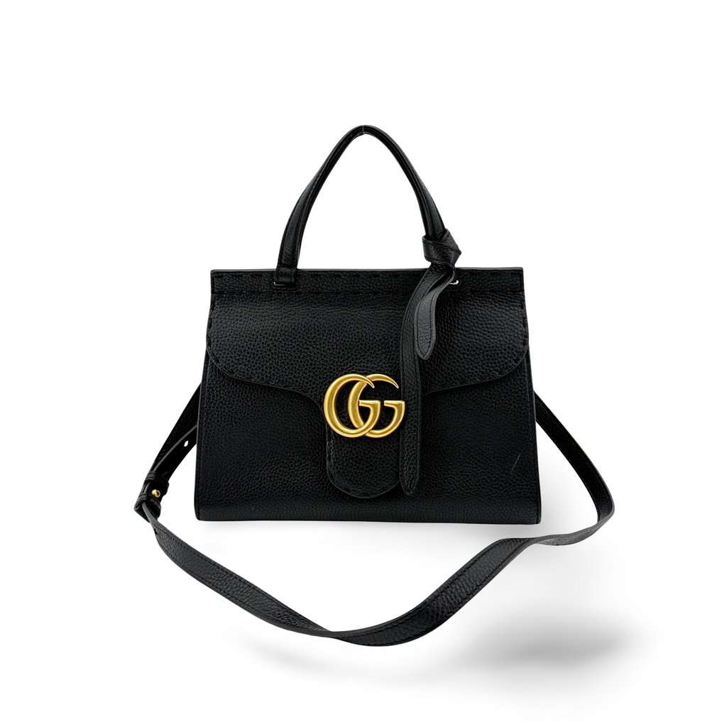 Gucci GG Marmont Small Top Handle Bag Black Black Leather Good - Front View