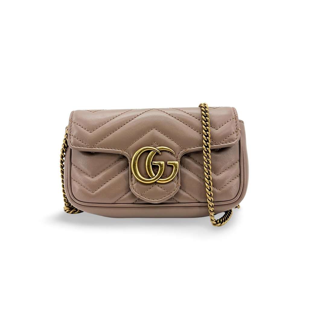 Gucci GG Marmont Super Mini Shoulder Bag Porcelain Rose Beige Leather Very good - Front View