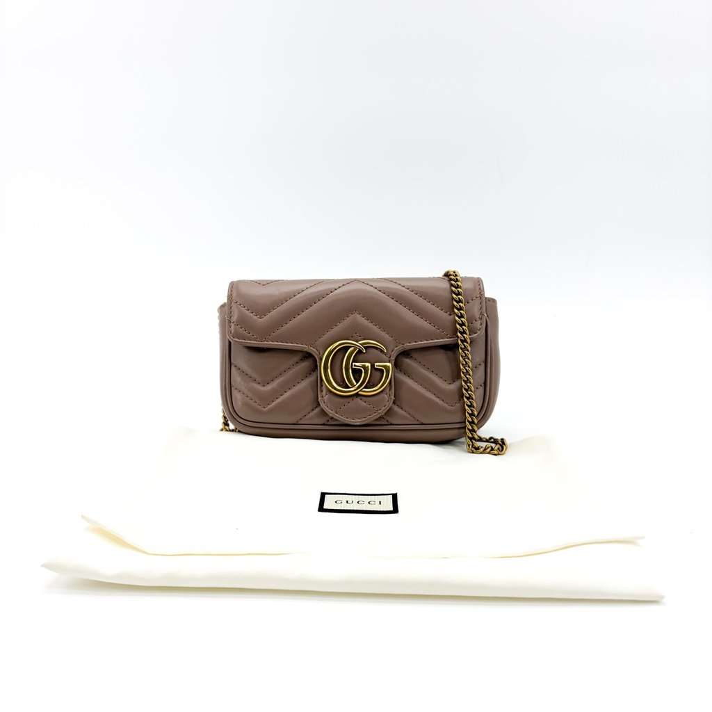 Gucci GG Marmont Super Mini Shoulder Bag Porcelain Rose Beige Leather Very good - Back View