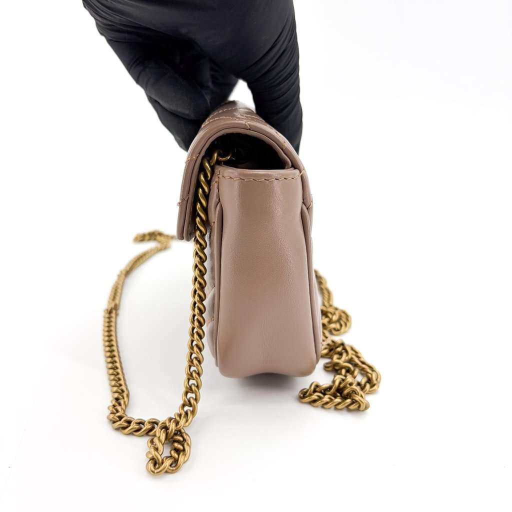 Gucci GG Marmont Super Mini Shoulder Bag Porcelain Rose Beige Leather Very good - Model View