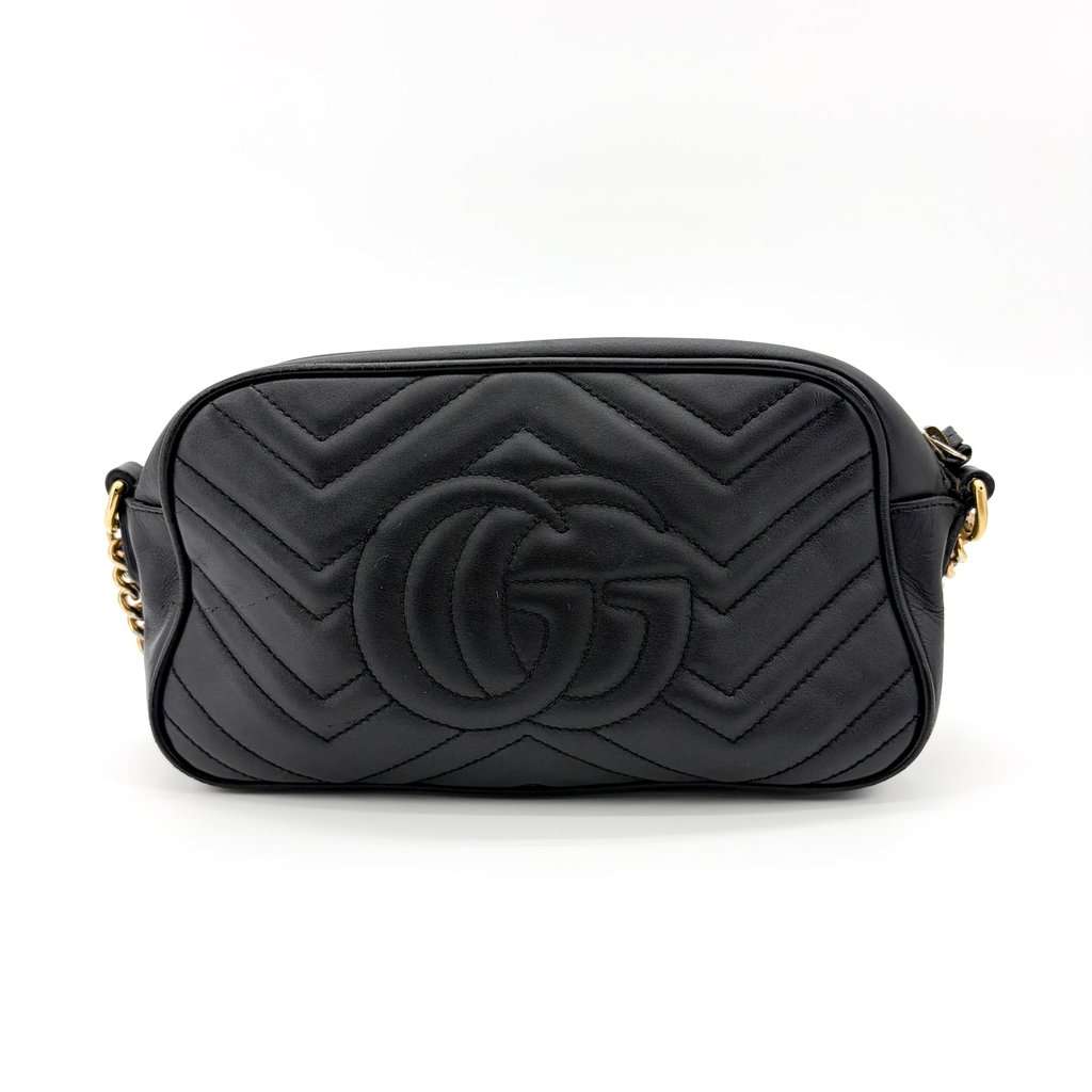 Gucci GG Marmont Small Matelassé Camera Bag Shoulder Bag Black Black Leather Fair - Back View