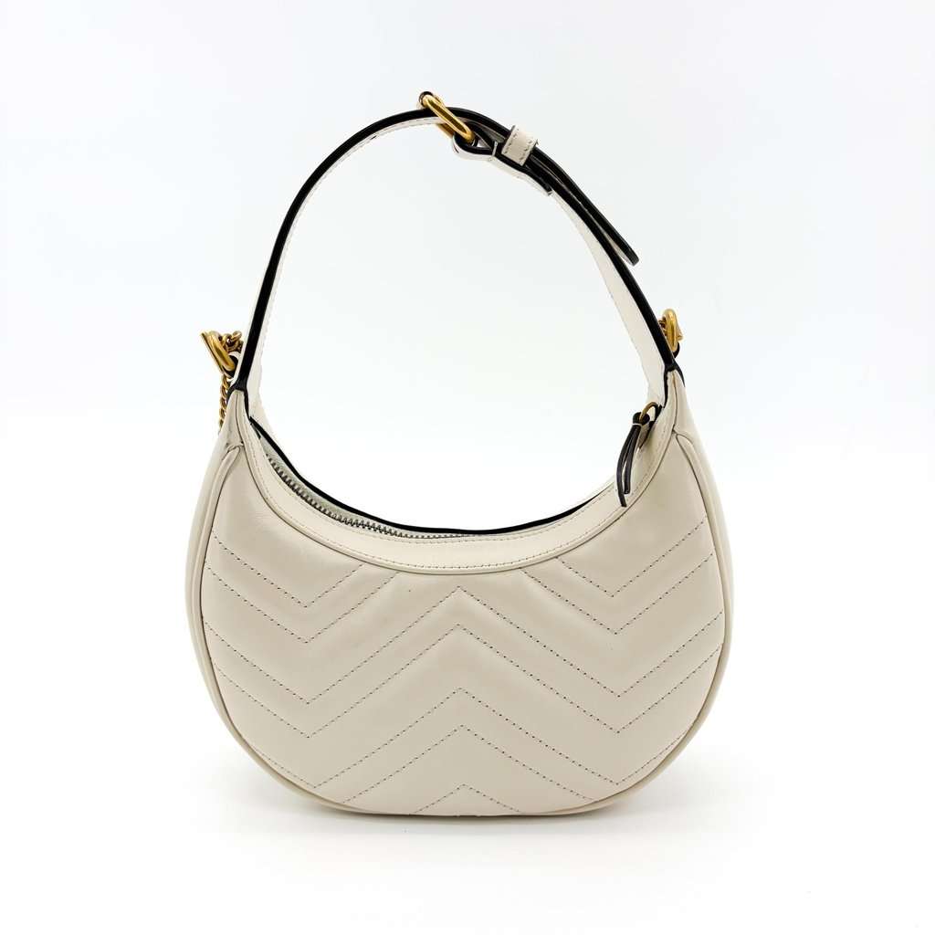 Gucci GG Marmont Half Moon Shape Mini Bag White Gold Leather Good - Back View
