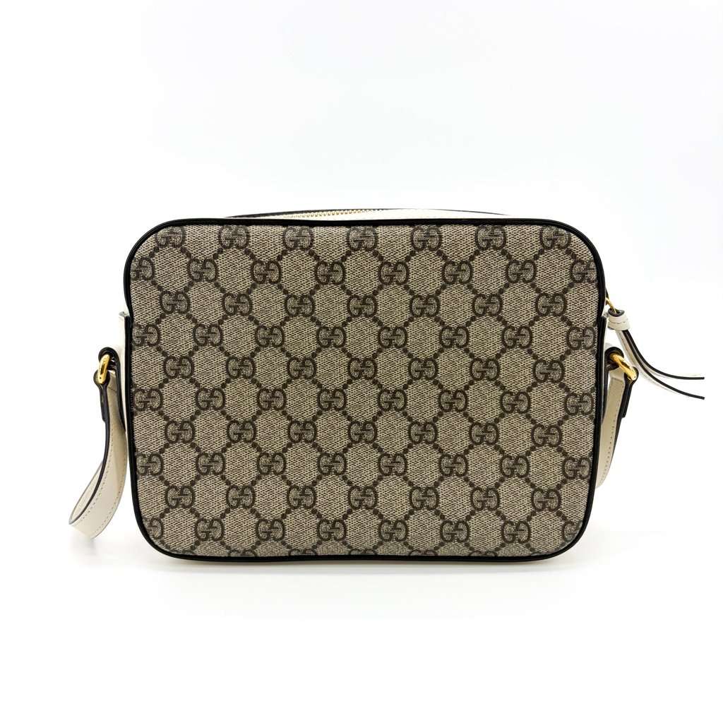 Gucci Horsebit 1955 Small Shoulder Bag White GG Supreme Beige Canvas Very good - Back View