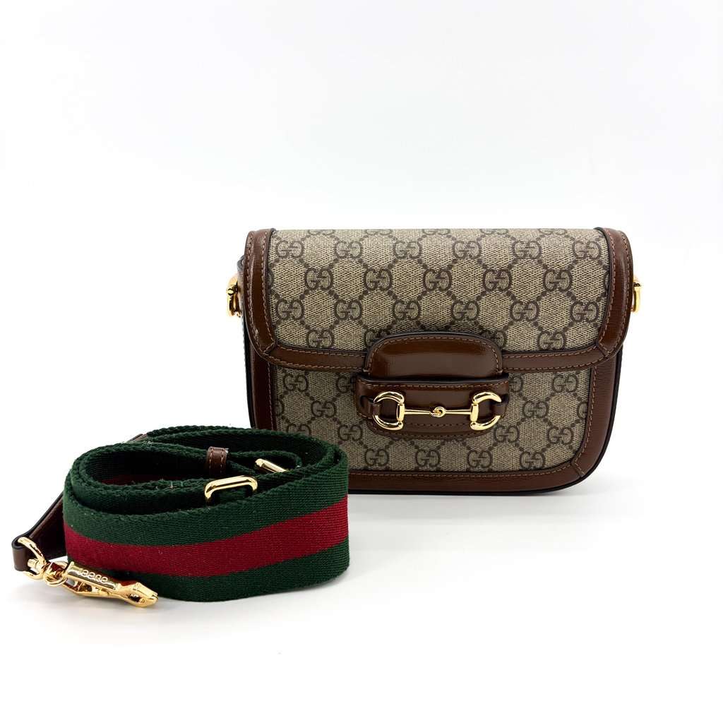 Gucci Horsebit 1955 Mini Shoulder Bag Beige Ebony GG Supreme Brown Beige Canvas Very good - Back View