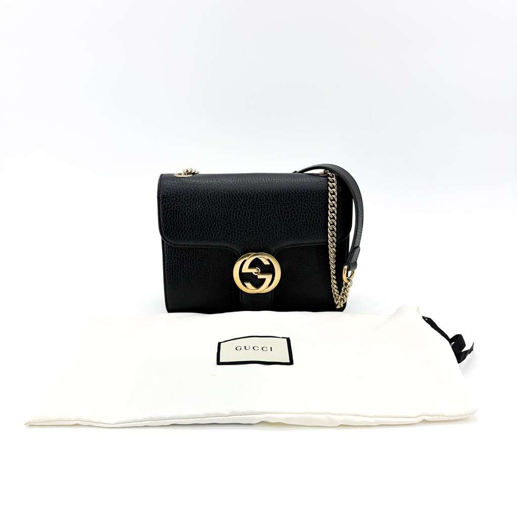 Gucci Interlocking G Small Chain Shoulder Bag Black Black Leather Good - Back View