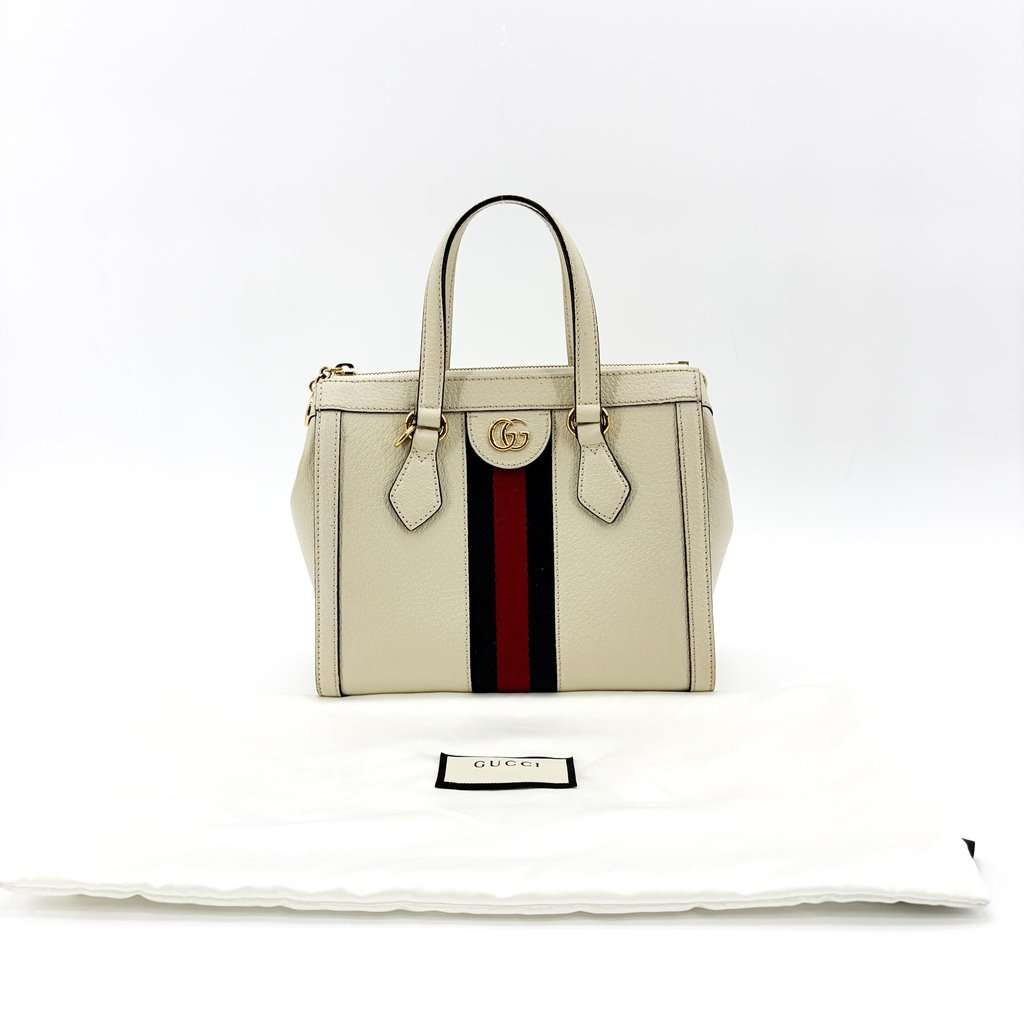 Gucci Ophidia Small Top Handle Bag White Leather Gold Leather Good - Back View