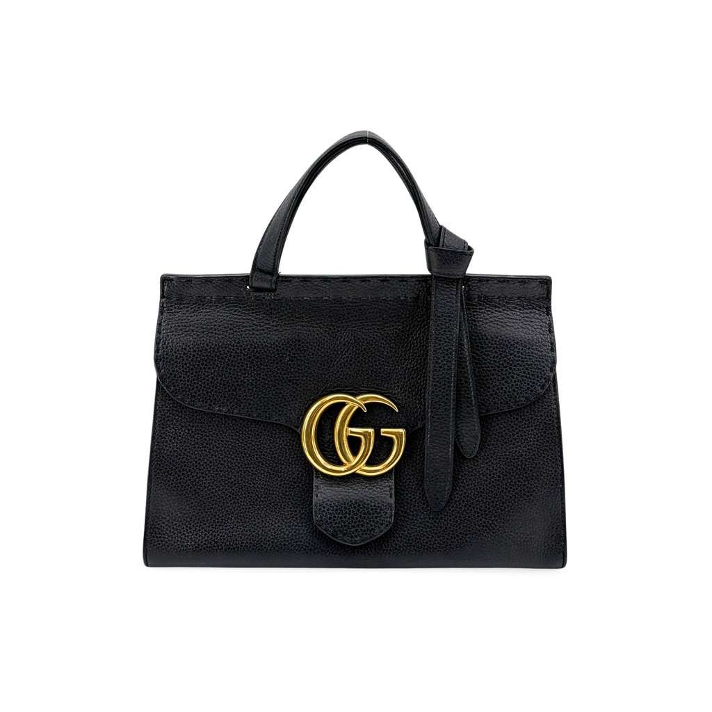 Gucci GG Marmont Small Top Handle Bag Black Black Leather Good - Front View