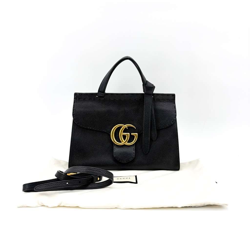 Gucci GG Marmont Small Top Handle Bag Black Black Leather Good - Back View