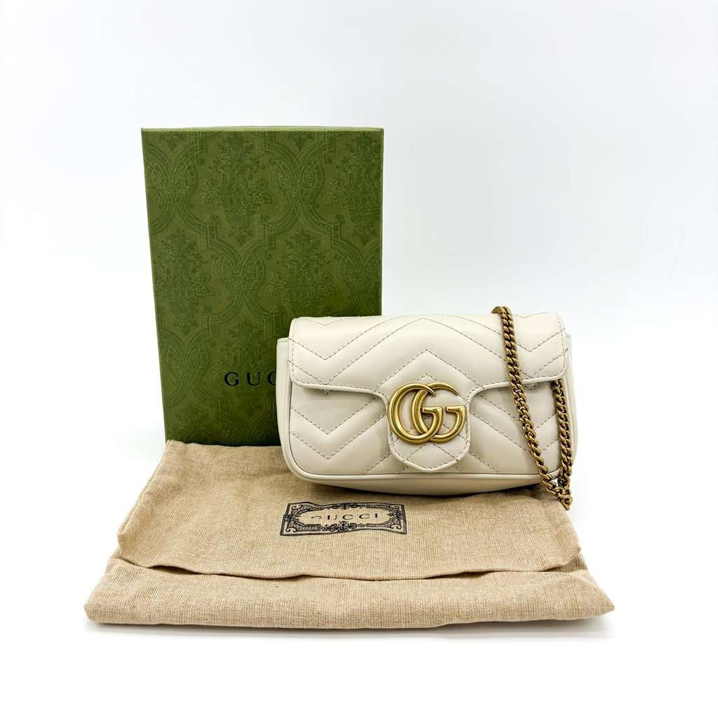 Gucci GG Marmont Matelassé Super Mini Bag White White Leather Good - Back View