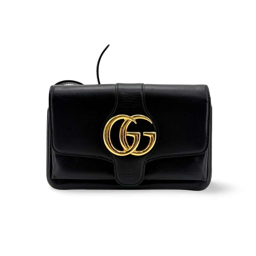 Gucci Blondie Small Shoulder Bag Black with Gold Hardware Black Leather Good - Front View
