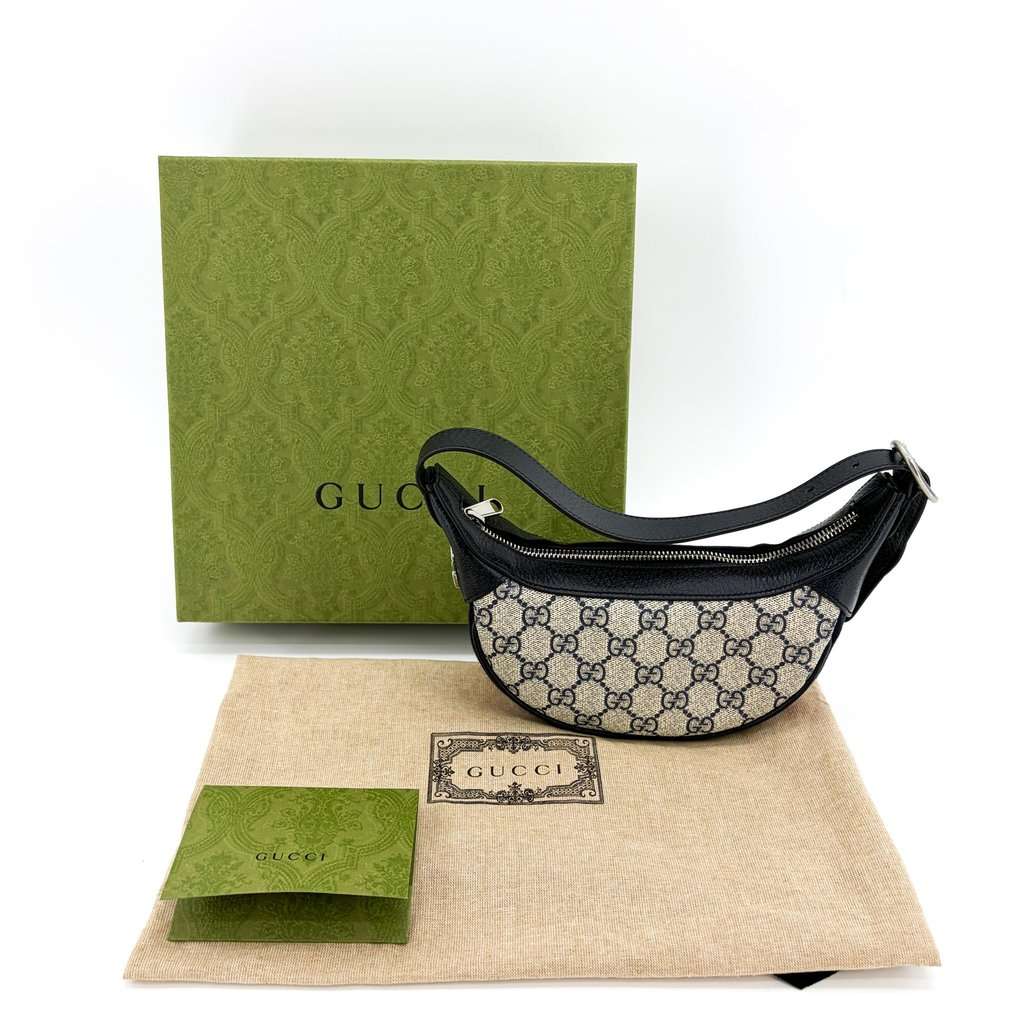 Gucci Ophidia Small GG Supreme Half Moon Shoulder Bag Blue Ivory Blue Canvas Very good - Back View