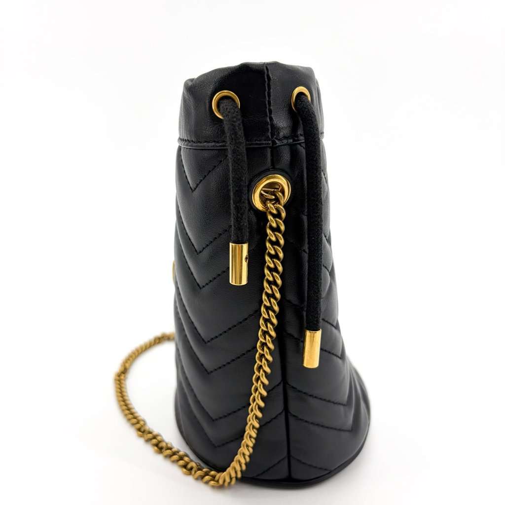 Gucci GG Marmont Mini Bucket Bag Black with Gold Hardware Black Leather Very good - Inside View