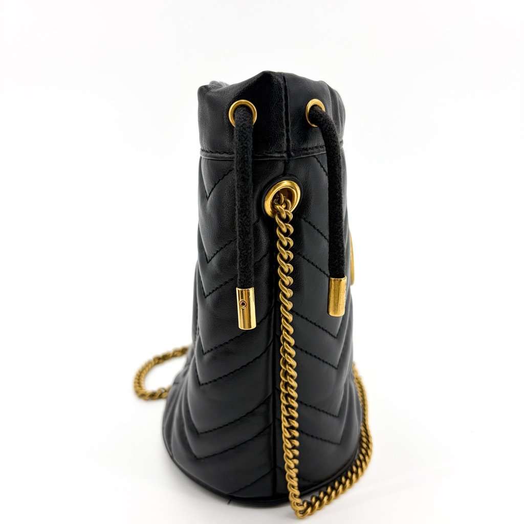 Gucci GG Marmont Mini Bucket Bag Black with Gold Hardware Black Leather Very good - Model View