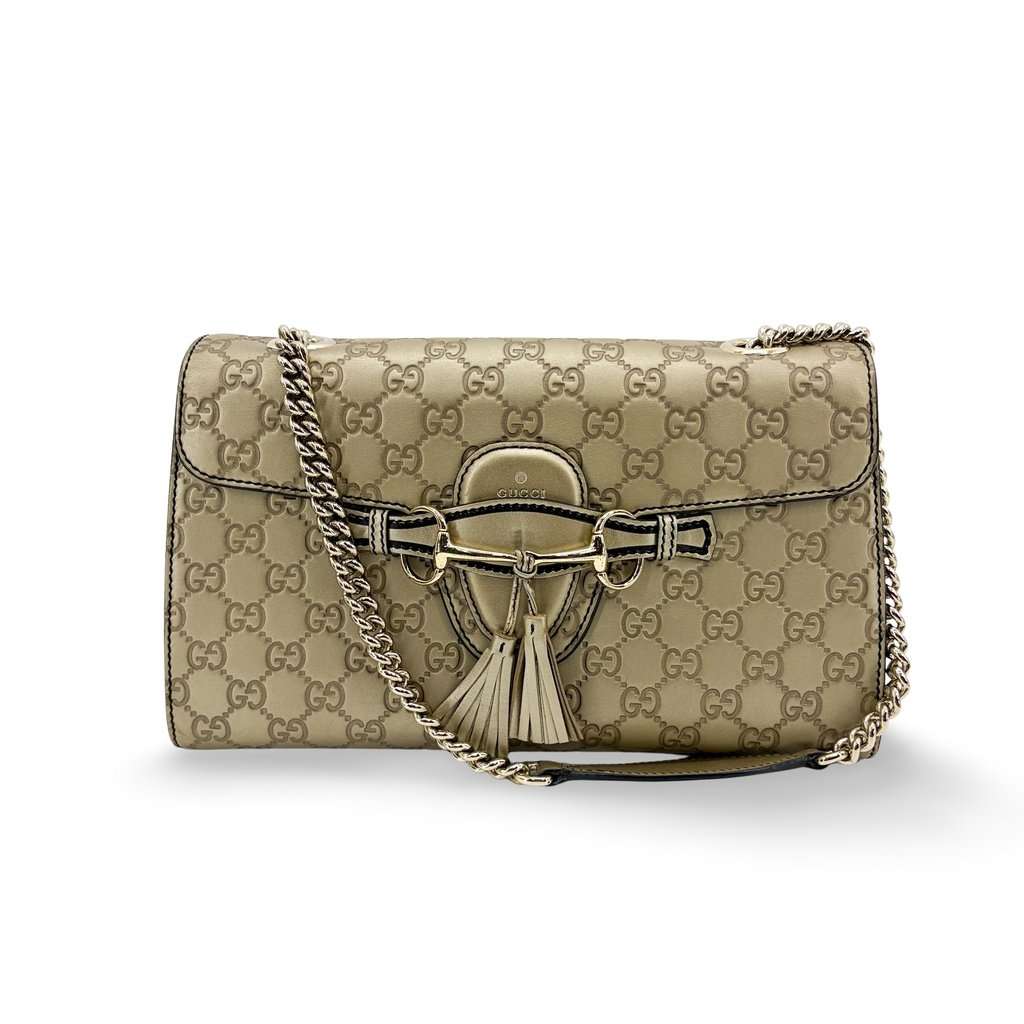 Gucci Emily Guccisima Chain Shoulder Bag Gold Gold Leather Very good - Front View