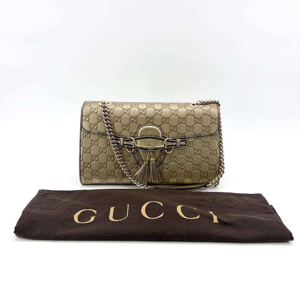 Gucci Emily Guccisima Chain Shoulder Bag Gold Gold Leather Very good - Back View