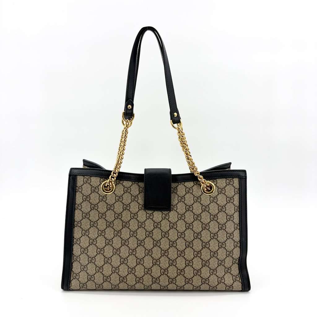 Gucci Padlock GG Supreme Medium Shoulder Bag Black Beige Canvas Good - Back View