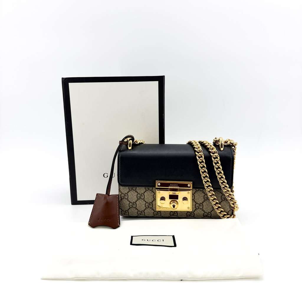 Gucci Padlock GG Small Shoulder Bag Black Beige Canvas Very good - Back View