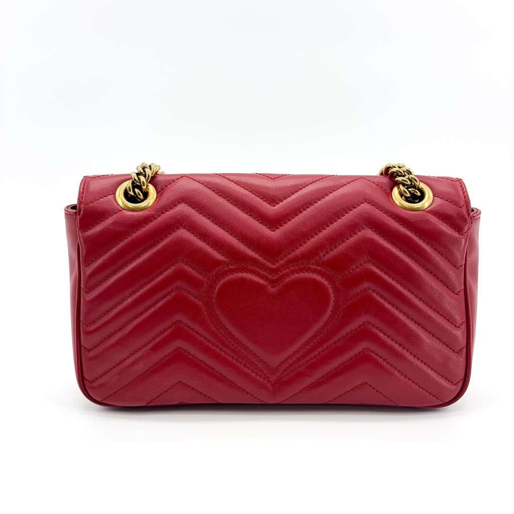 Gucci GG Marmont Small Shoulder Bag Hibiscus Red Gold Leather Very good - Inside View