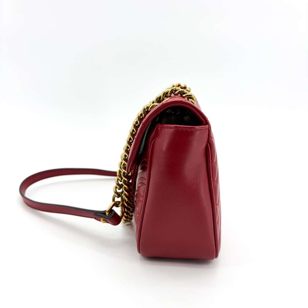 Gucci GG Marmont Small Shoulder Bag Hibiscus Red Gold Leather Very good - Model View