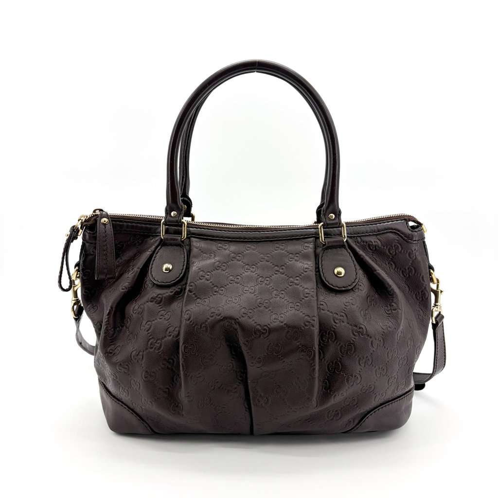 Gucci Guccisima Suki Medium Shoulder Tote Bag Dark Brown Brown Leather Good - Back View
