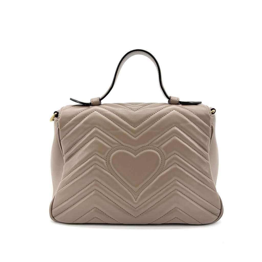 Gucci GG Marmont Small Matelassé Top Handle Bag Taupe Beige Leather Good - Inside View