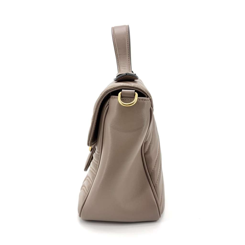 Gucci GG Marmont Small Matelassé Top Handle Bag Taupe Beige Leather Good - Model View