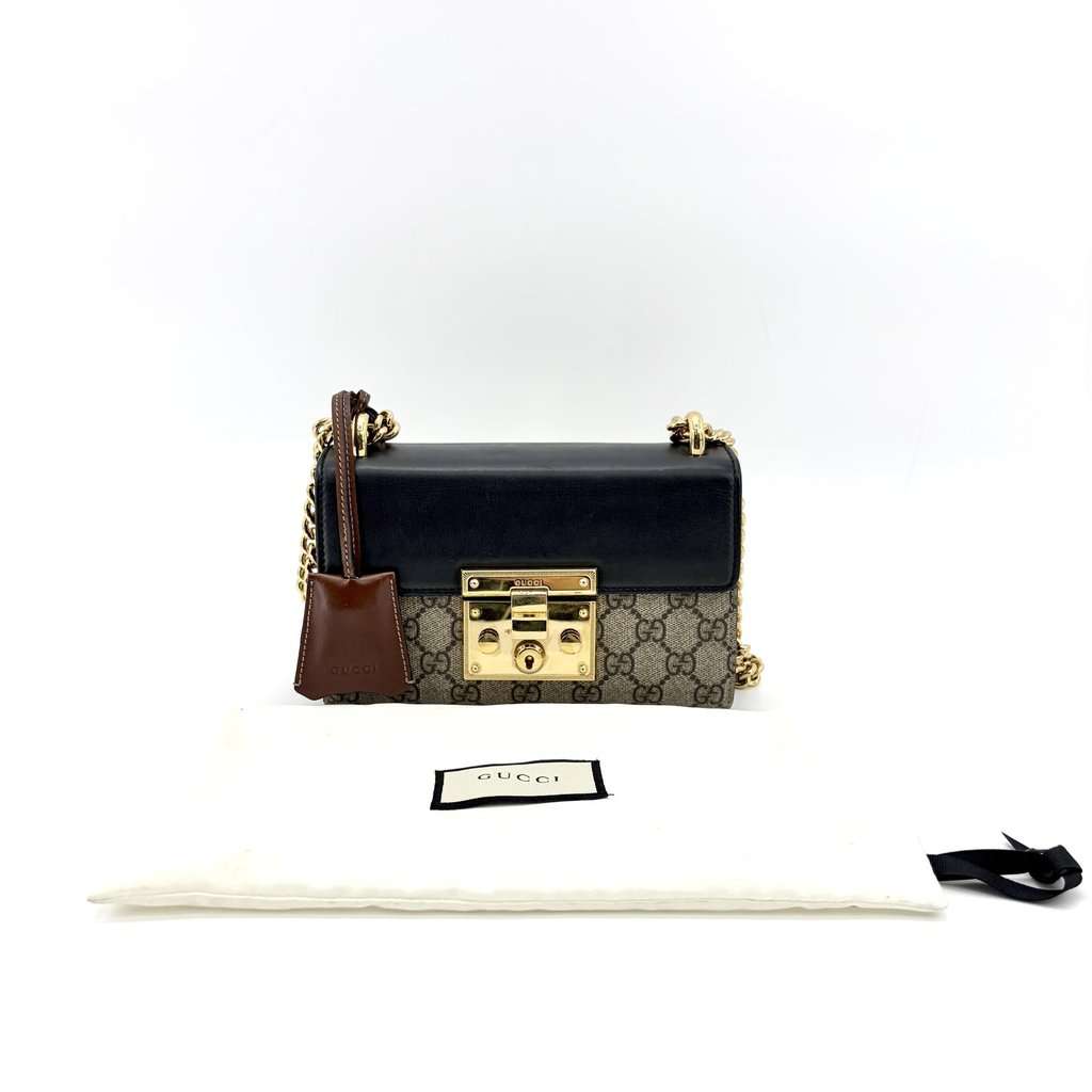 Gucci Padlock GG Small Shoulder Bag Black Beige Canvas Good - Back View
