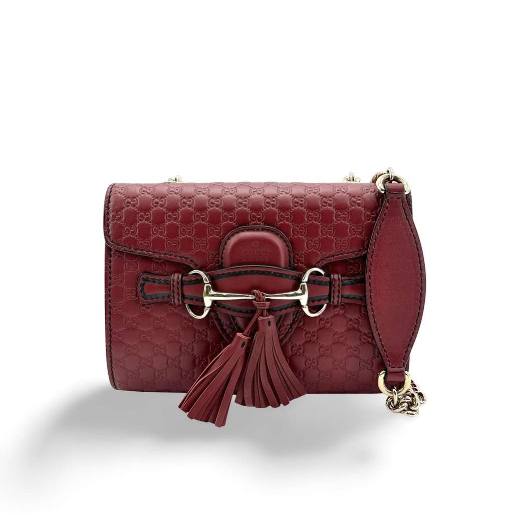 Gucci Microguccissima Emily Mini Chain Shoulder Bag Burgundy Leather Good - Front View