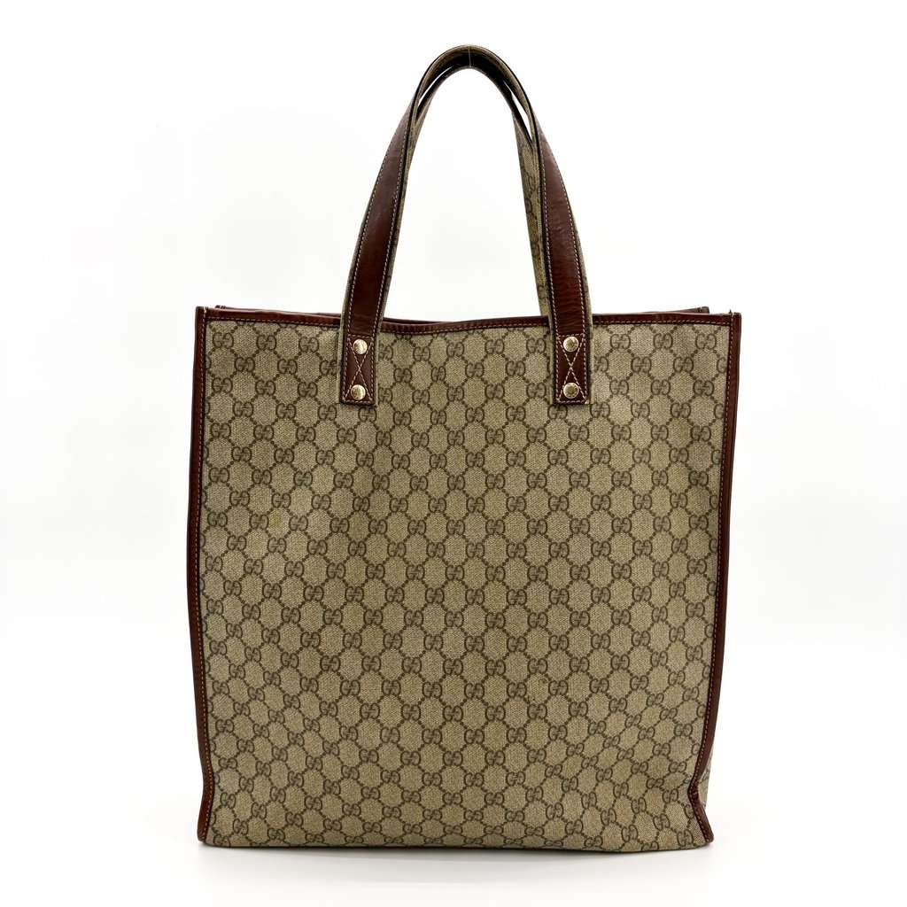 Gucci GG Supreme Web Vintage Tote Bag Brown Beige Canvas Fair - Inside View