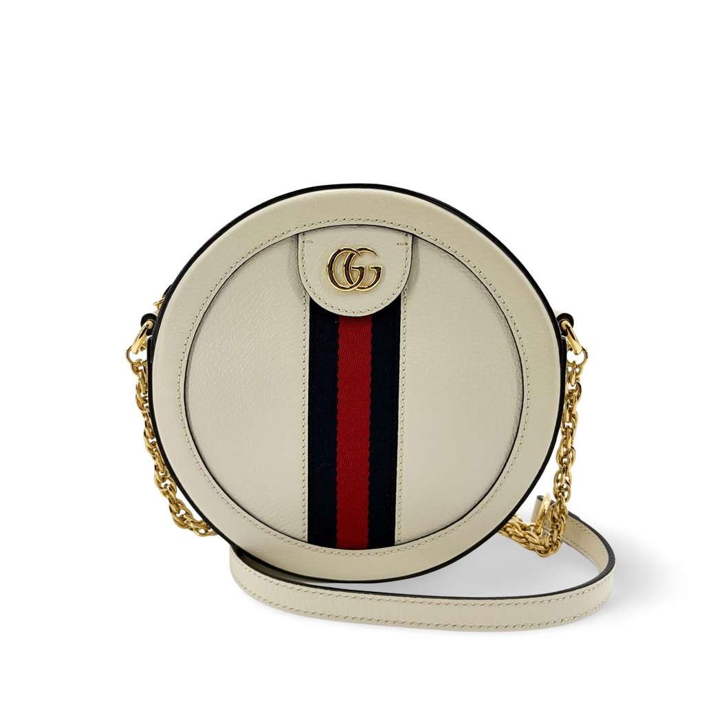Gucci Ophidia Round Mini Shoulder Bag White Gold Leather Good - Front View